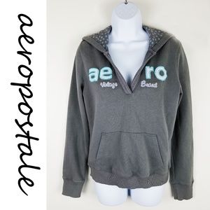 AEROPOSTALE LOGO FLEECE V NECK HOODIE TOP